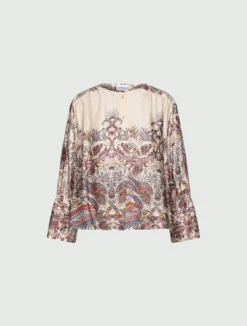 Camicia stampata in raso - PANNA