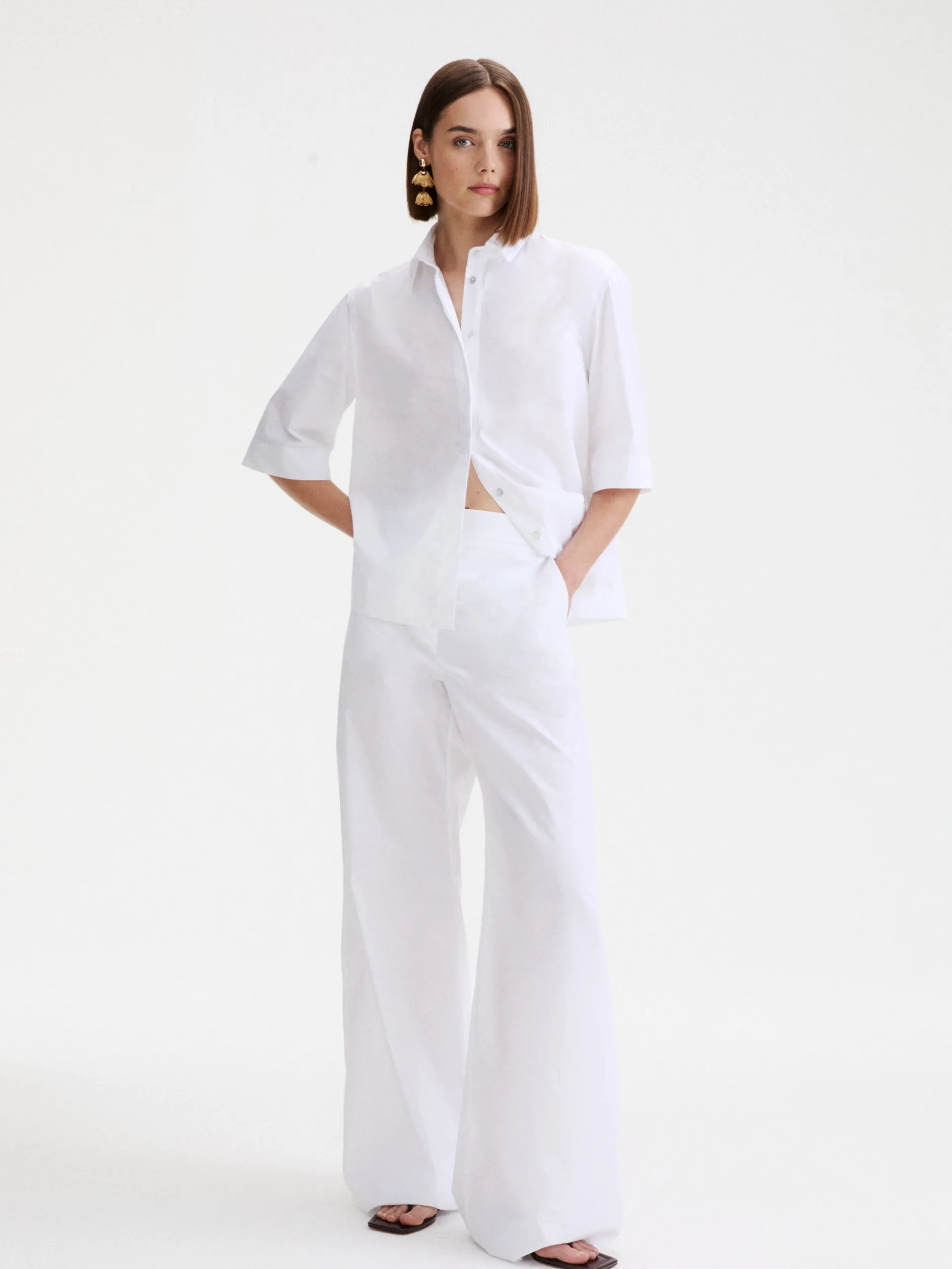 Camicia svasata in popeline - BIANCO OTTICO