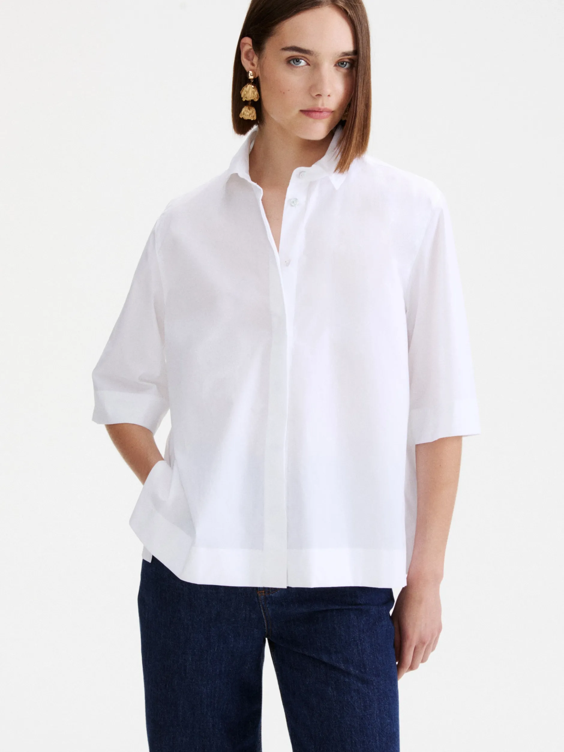 Camicia svasata in popeline - BIANCO OTTICO