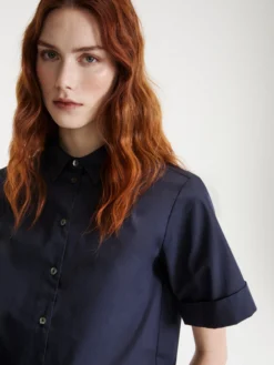 Camicia svasata in popeline - Blu