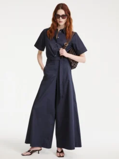 Camicia svasata in popeline - Blu