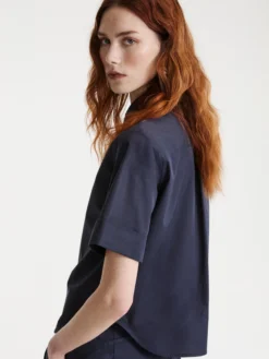 Camicia svasata in popeline - Blu