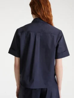 Camicia svasata in popeline - Blu