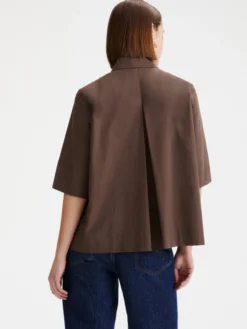 Camicia svasata in popeline - MARRONE