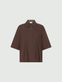 Camicia svasata in popeline - MARRONE
