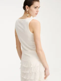 Canotta in jersey con micro strass - BIANCO LANA