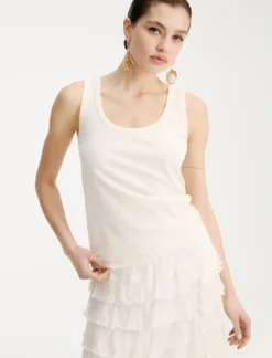 Canotta in jersey con micro strass - BIANCO LANA