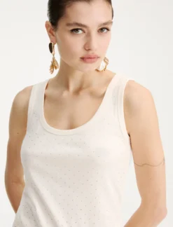 Canotta in jersey con micro strass - BIANCO LANA