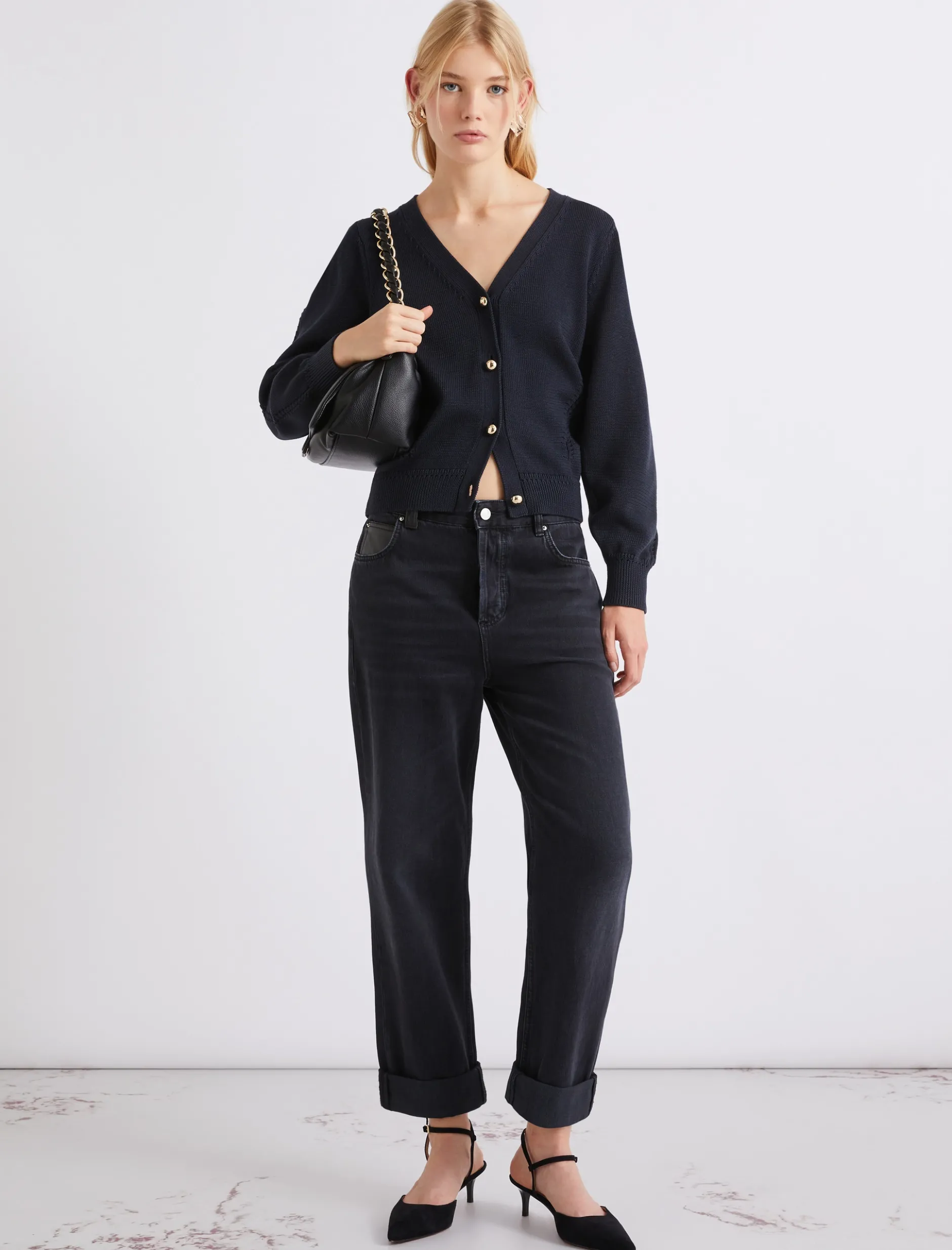 Cardigan aderente con scollo a V - BLU