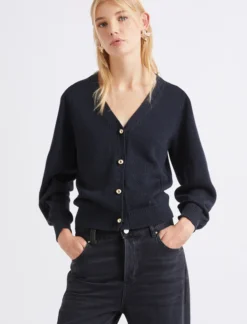 Cardigan aderente con scollo a V - BLU