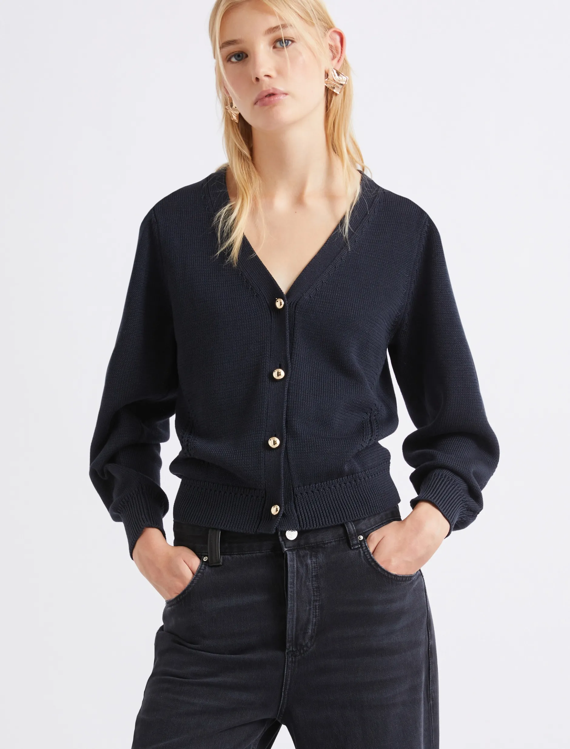 Cardigan aderente con scollo a V - BLU
