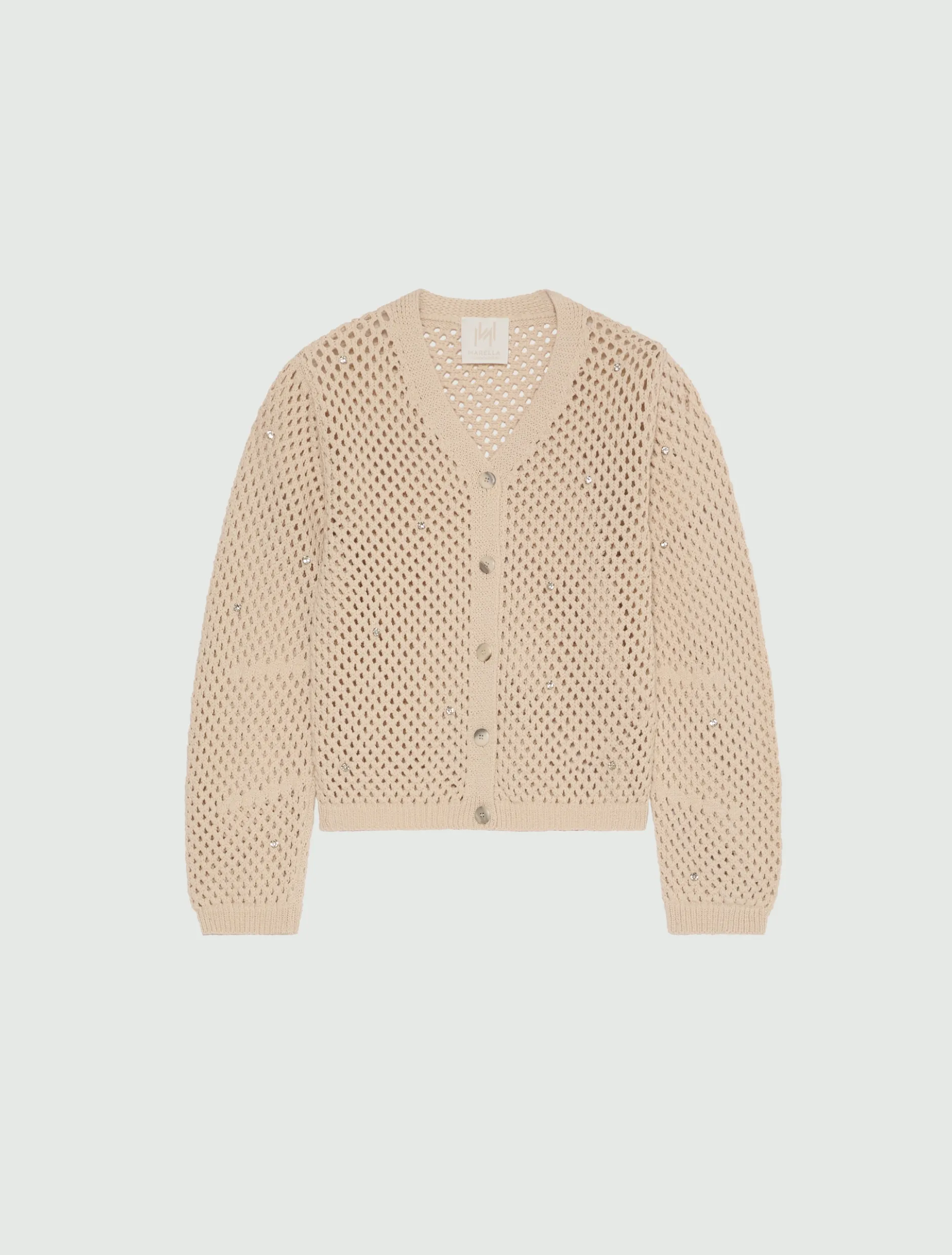 Cardigan a rete con strass - BIANCO LANA