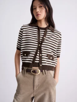 Cardigan in cotone e seta - MARRONE