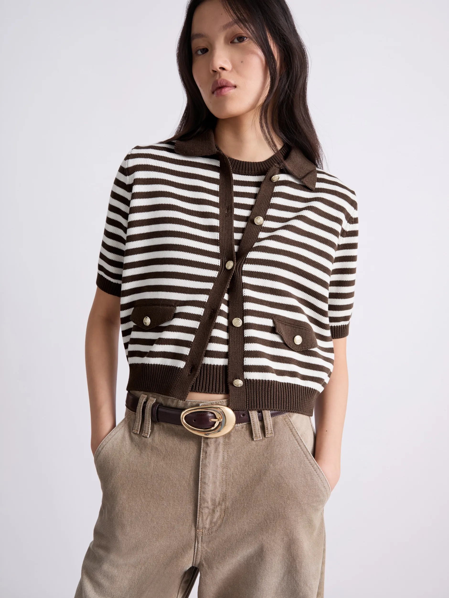 Cardigan in cotone e seta - MARRONE