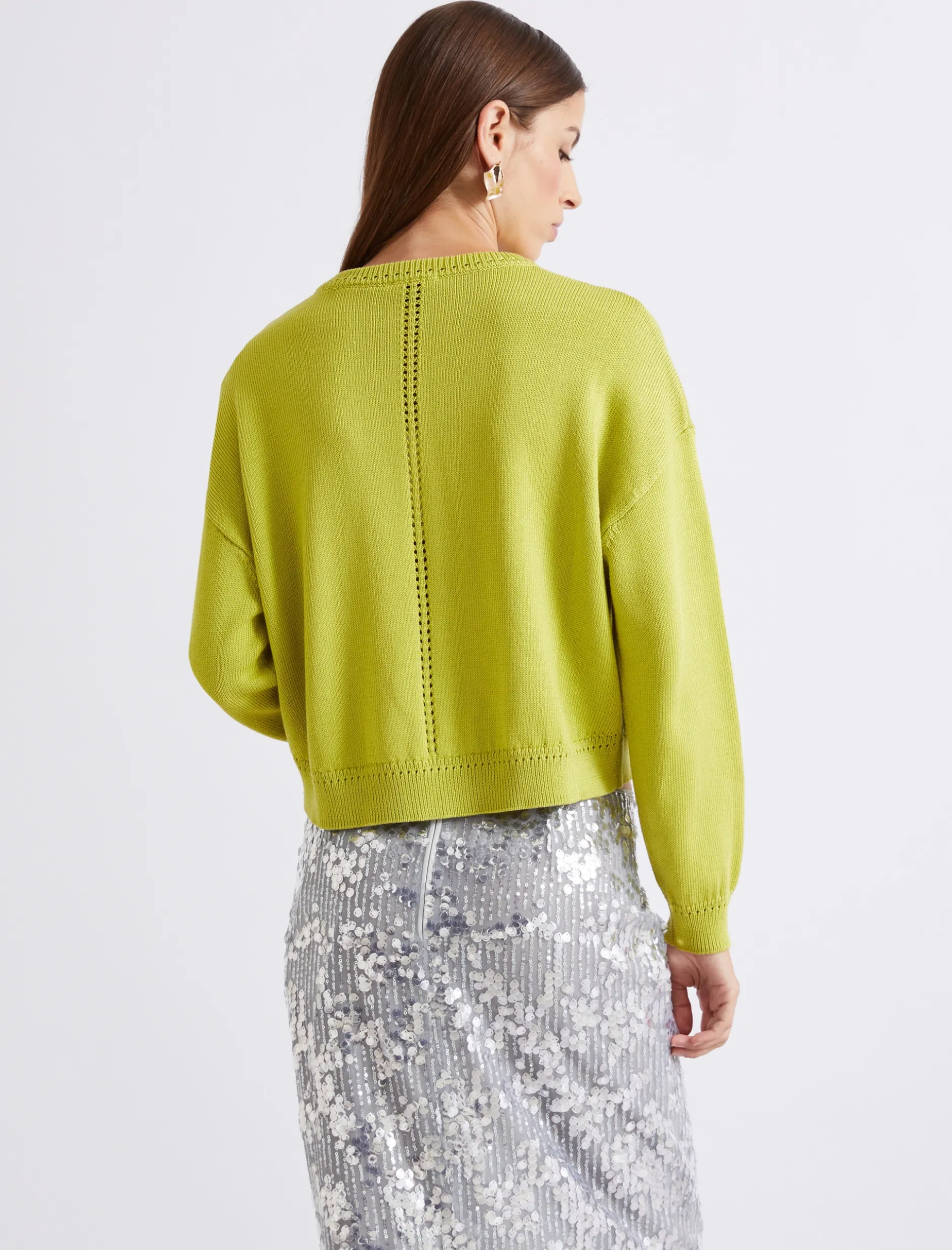 Cardigan in cotone girocollo - VERDE