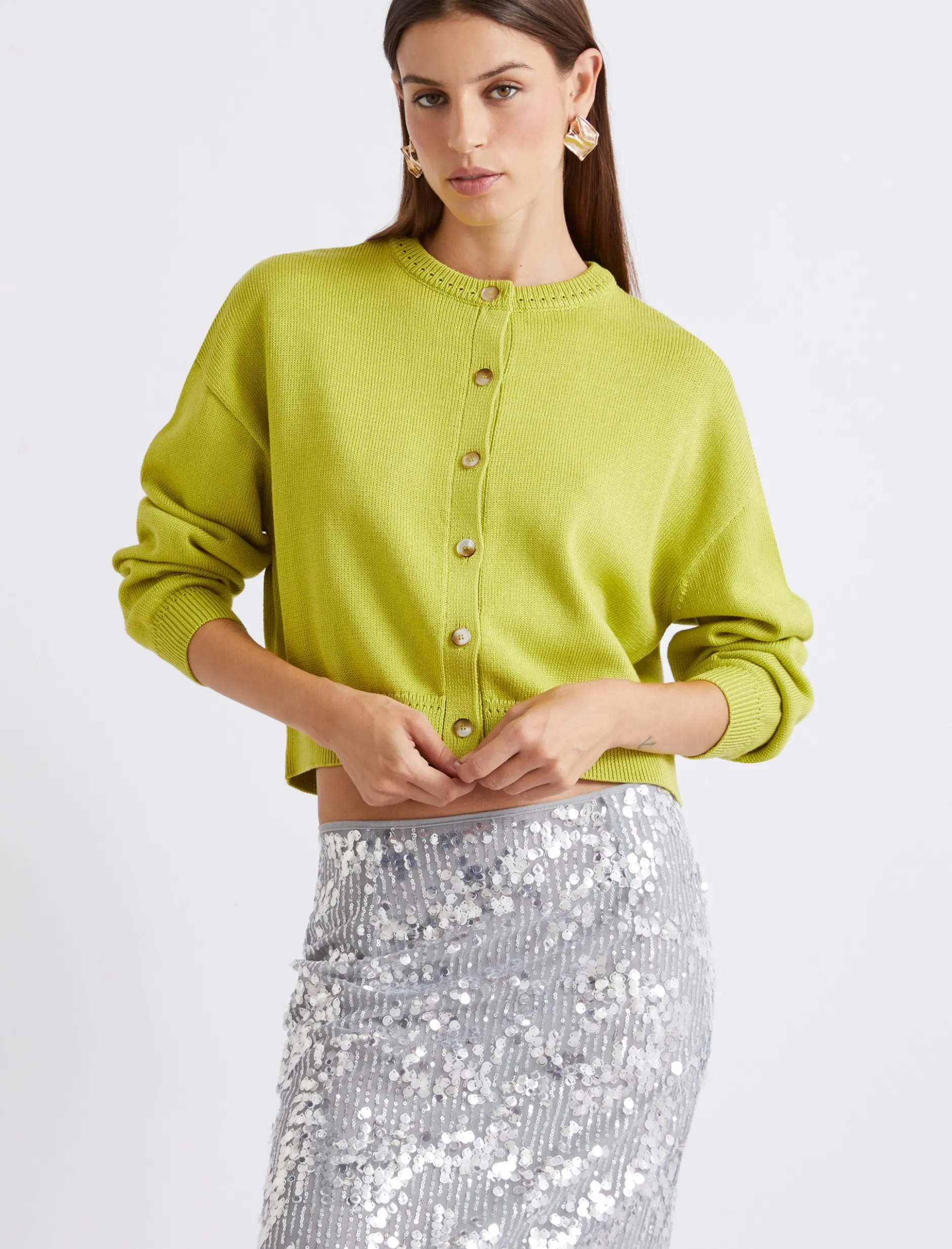 Cardigan in cotone girocollo - VERDE