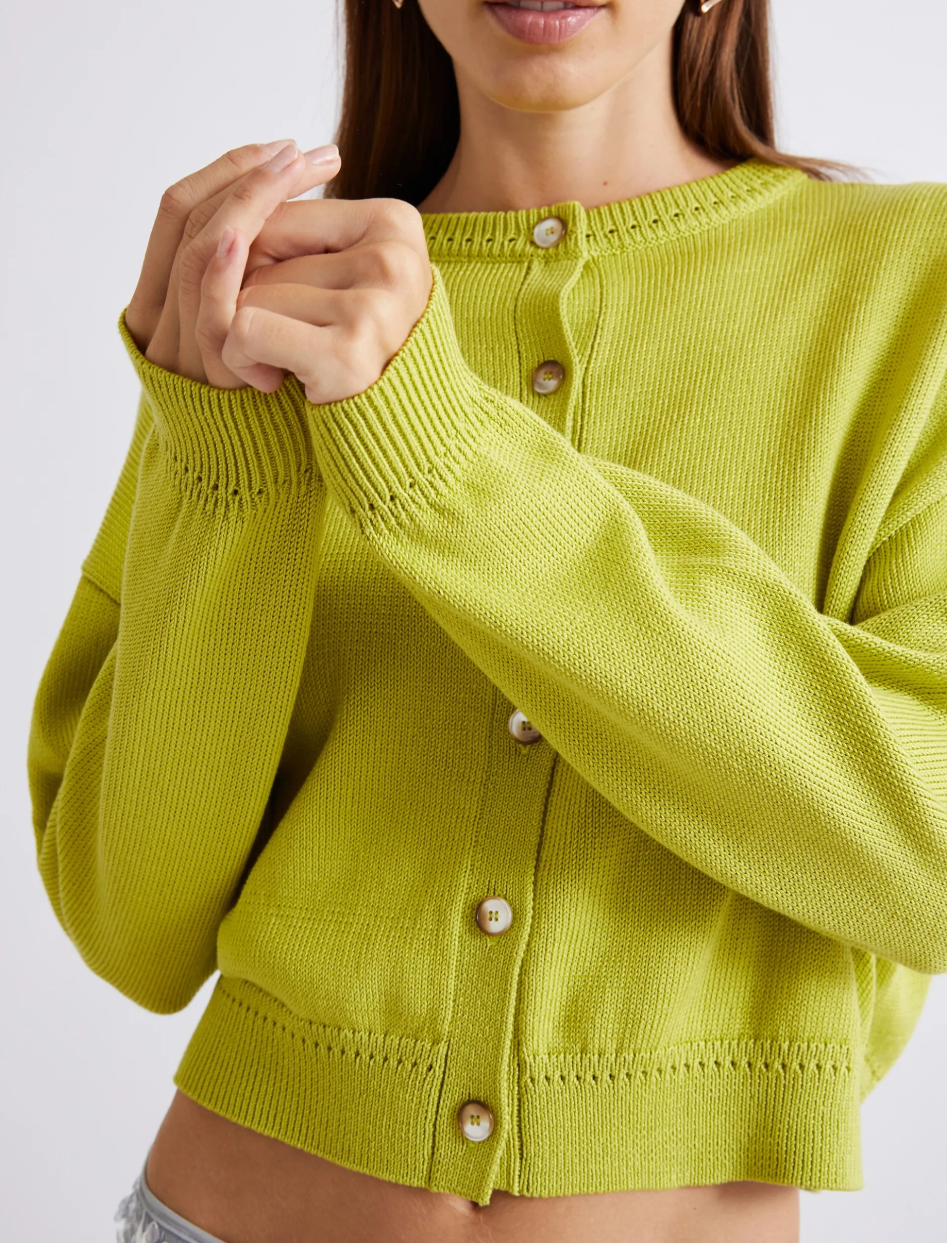 Cardigan in cotone girocollo - VERDE