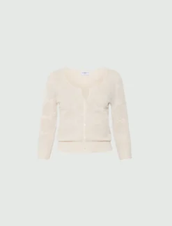Cardigan in maglia pizzo ultra light - PANNA