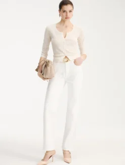 Cardigan in maglia pizzo ultra light - PANNA
