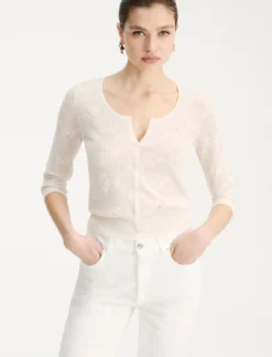 Cardigan in maglia pizzo ultra light - PANNA