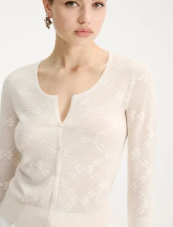 Cardigan in maglia pizzo ultra light - PANNA