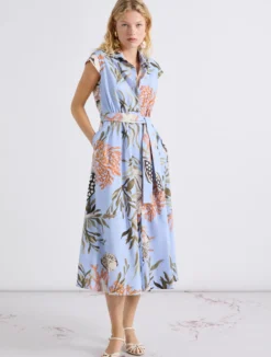 Chemisier in cotone stretch - AZZURRO