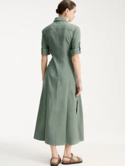 Chemisier in lino e viscosa stretch - VERDE