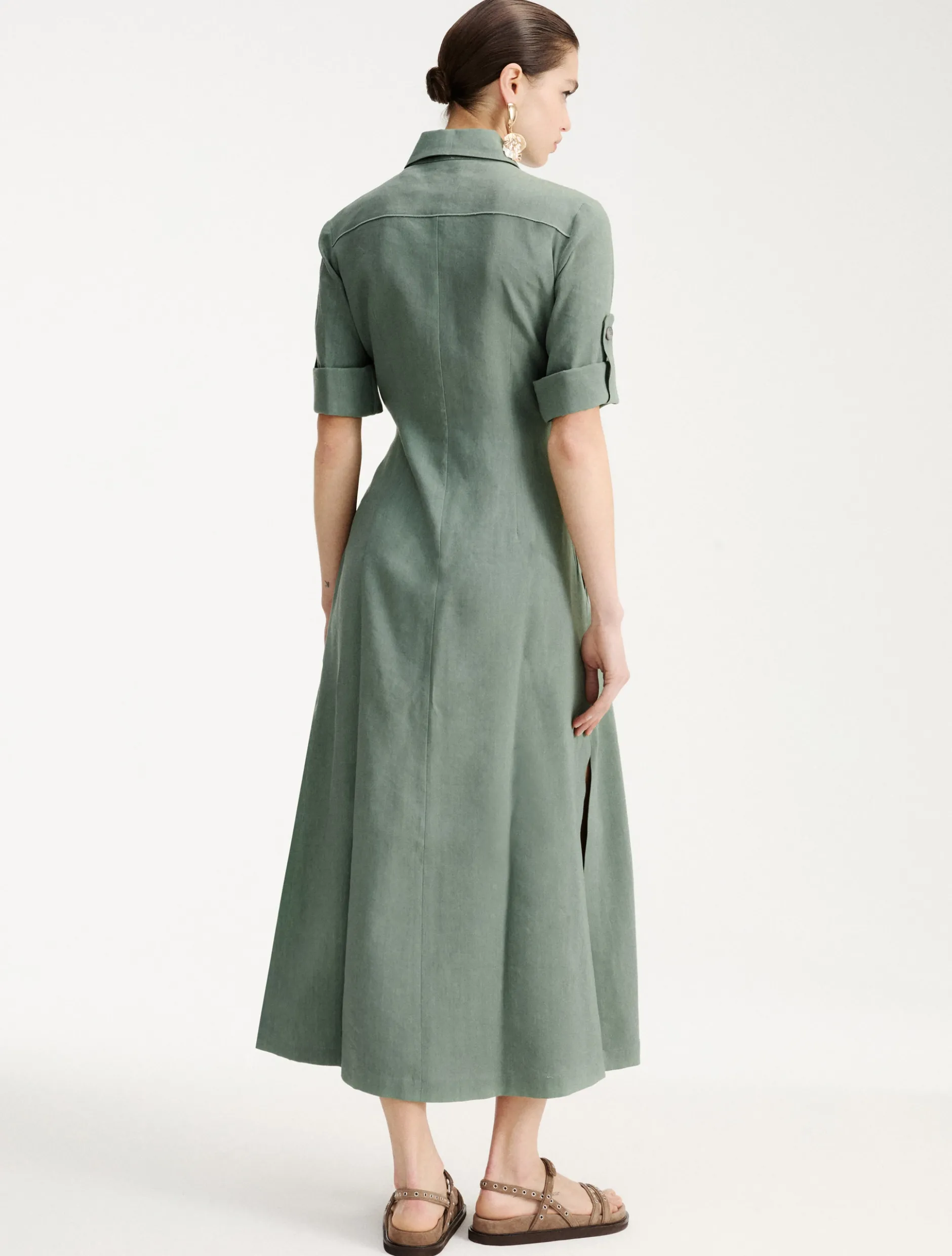 Chemisier in lino e viscosa stretch - VERDE