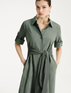 Chemisier in lino e viscosa stretch - VERDE