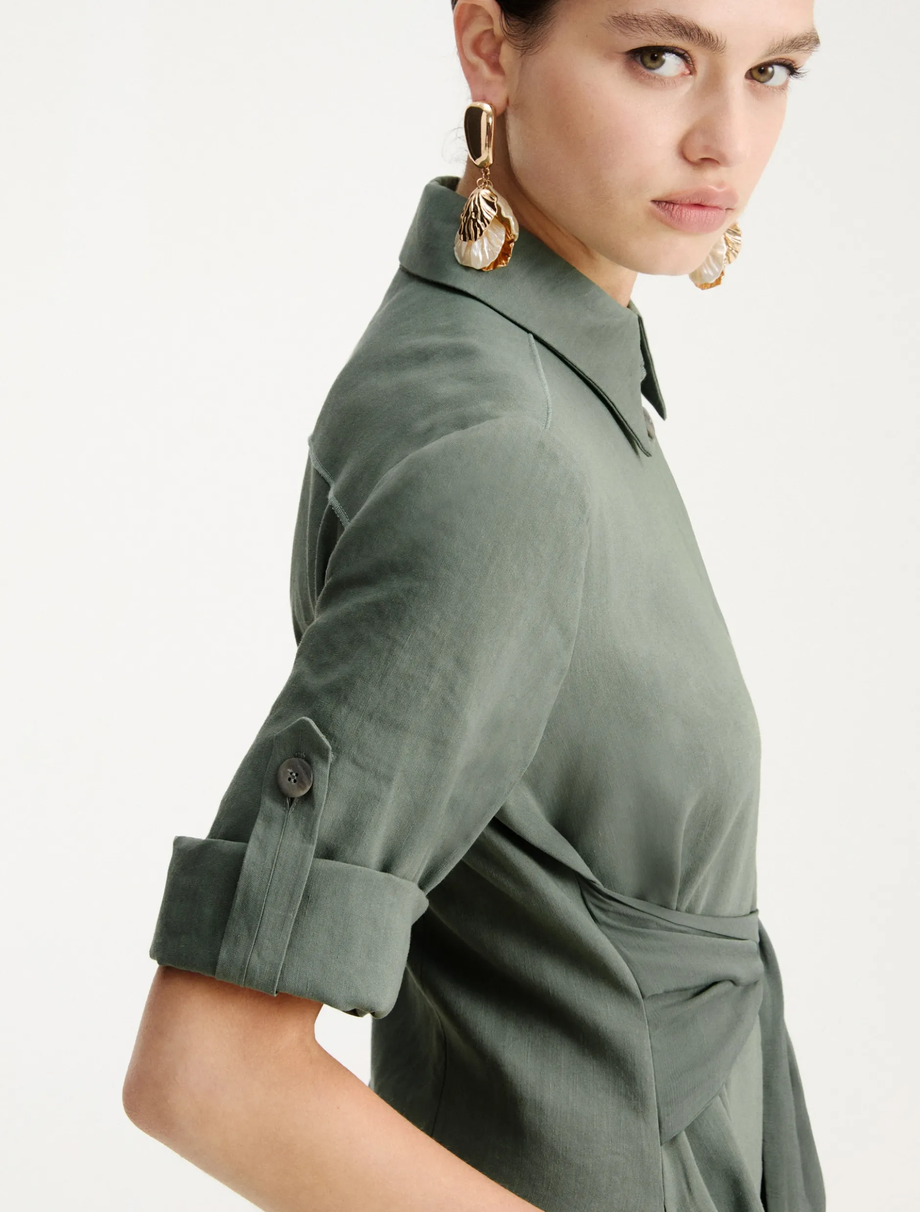 Chemisier in lino e viscosa stretch - VERDE