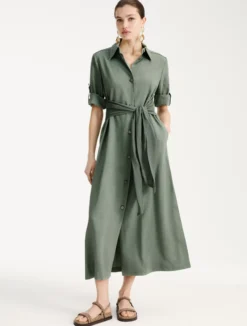 Chemisier in lino e viscosa stretch - VERDE