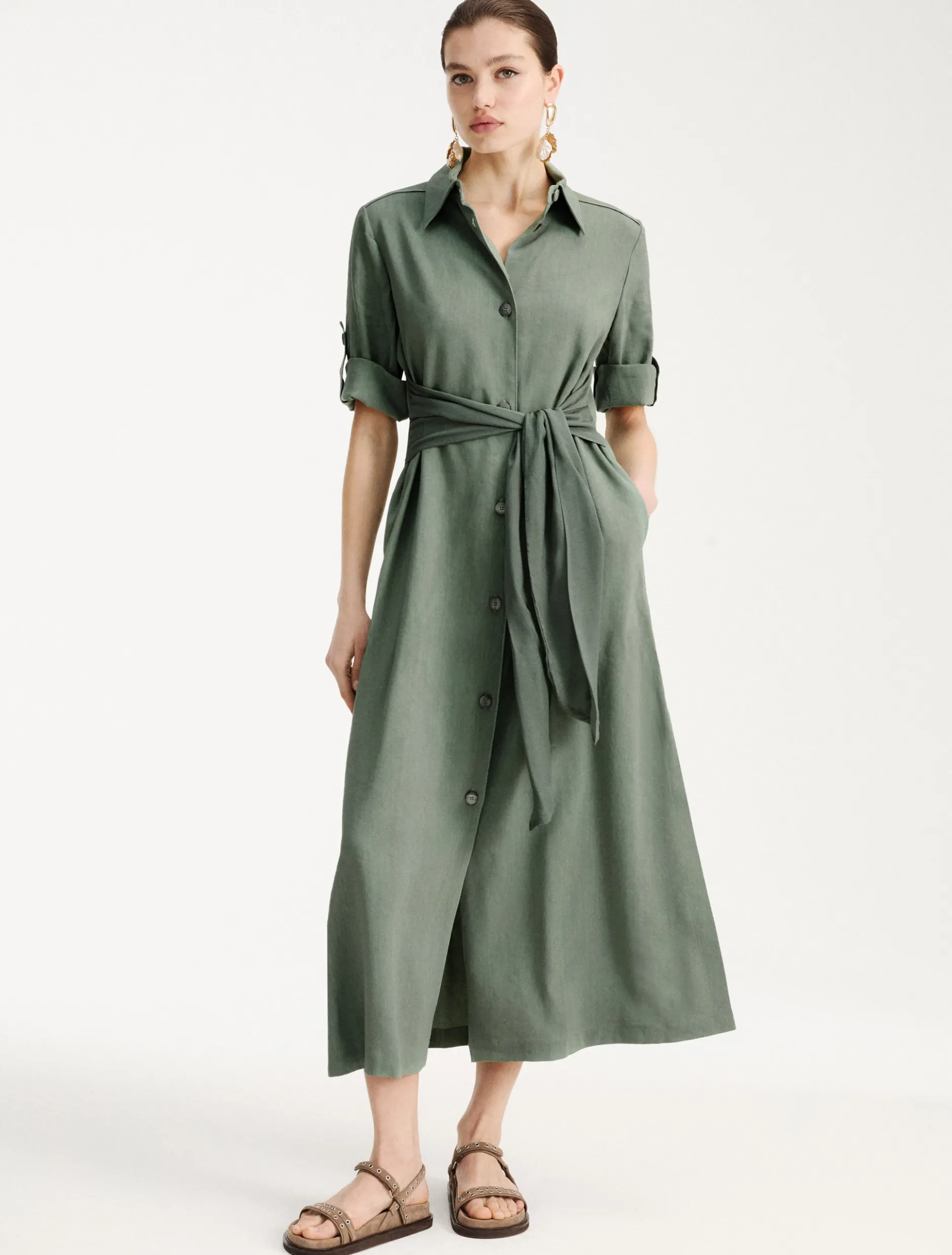 Chemisier in lino e viscosa stretch - VERDE