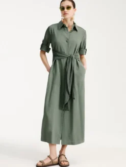 Chemisier in lino e viscosa stretch - VERDE