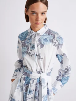 Chemisier in popeline di cotone stretch - AZZURRO