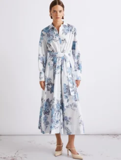 Chemisier in popeline di cotone stretch - AZZURRO