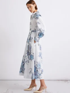 Chemisier in popeline di cotone stretch - AZZURRO