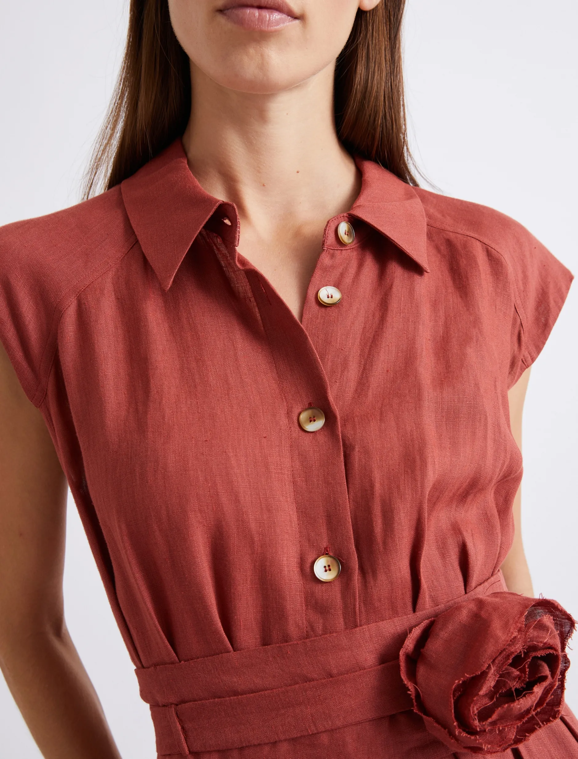 Chemisier in puro lino - MATTONE ROSSO