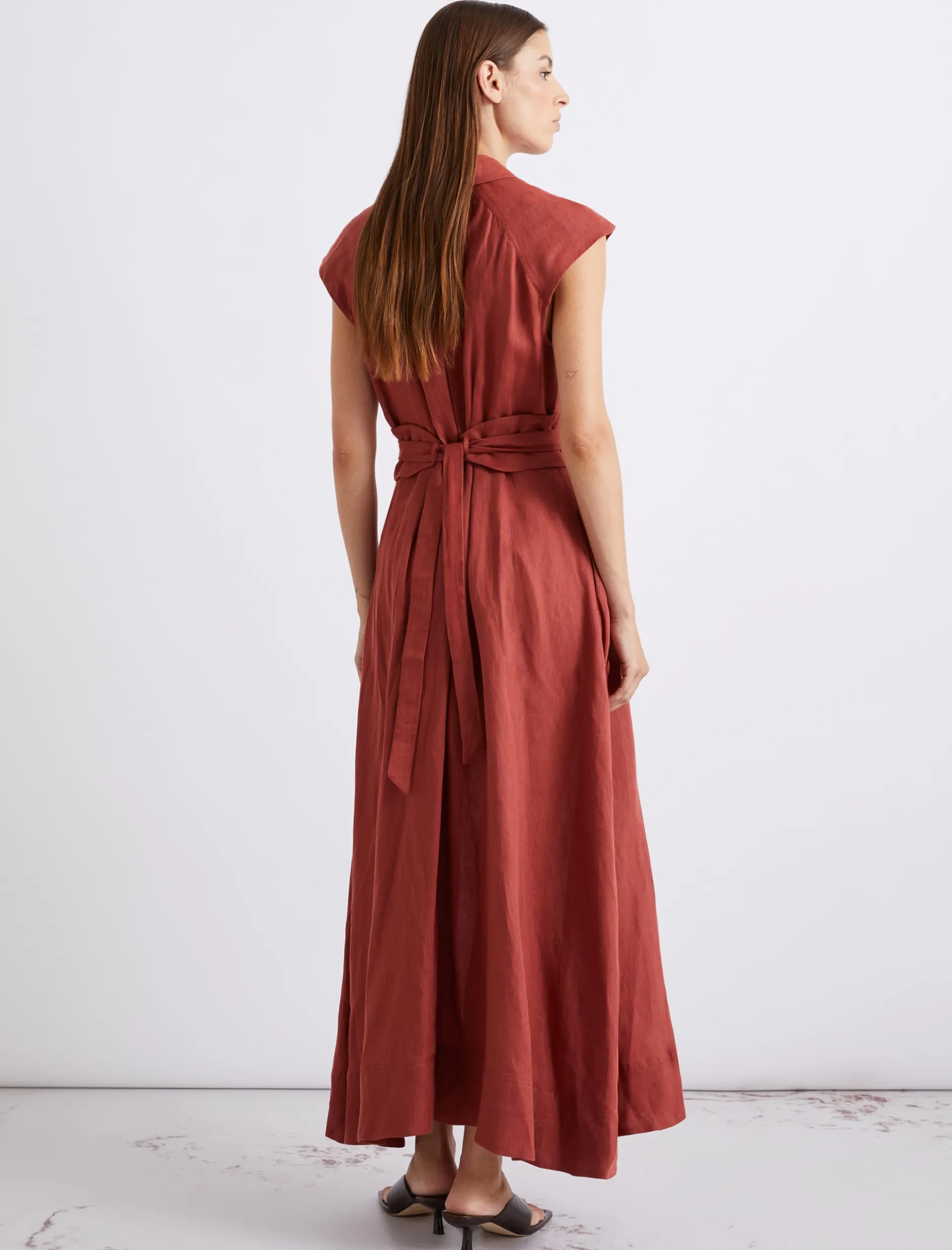 Chemisier in puro lino - MATTONE ROSSO