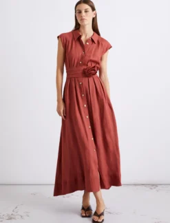 Chemisier in puro lino - MATTONE ROSSO