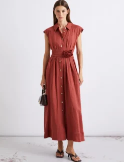 Chemisier in puro lino - MATTONE ROSSO