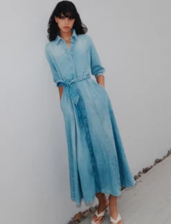Chemisier lungo in denim fluido - BLUE JEANS