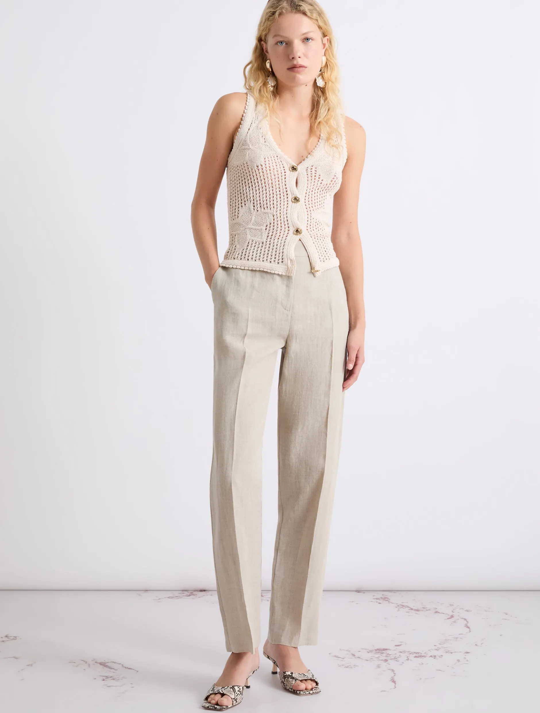 Chino in tela di lino - ECRU`