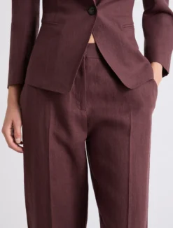 Chino in tela di lino - MARRONE