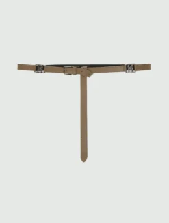 Cintura sottile in pelle con fibbie - MARRONE