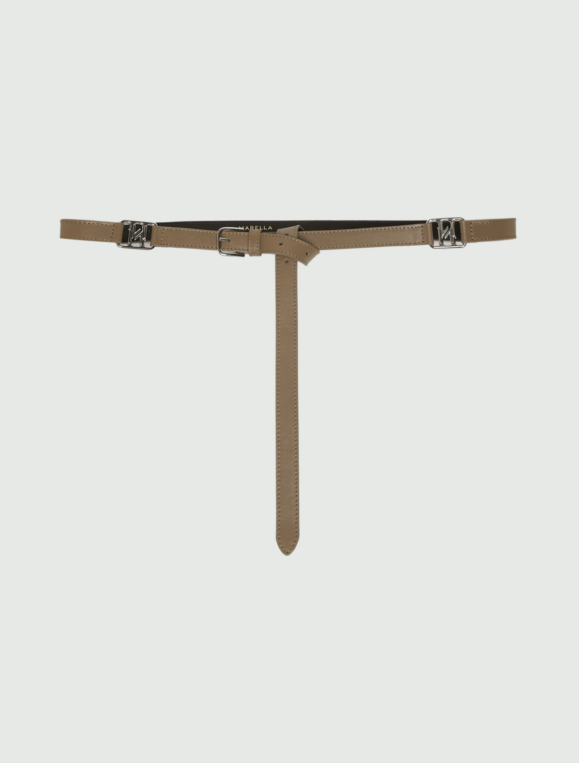 Cintura sottile in pelle con fibbie - MARRONE