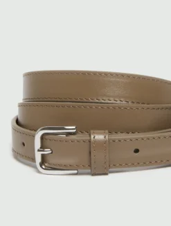 Cintura sottile in pelle con fibbie - MARRONE