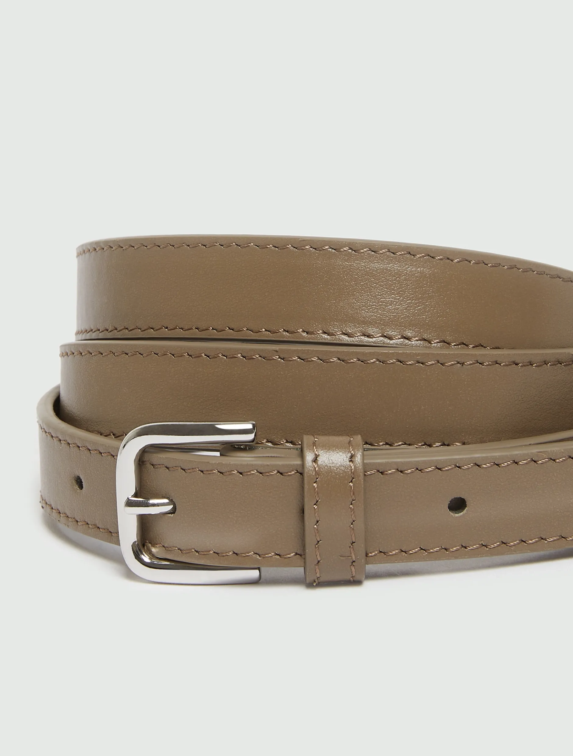 Cintura sottile in pelle con fibbie - MARRONE