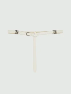 Cintura sottile in pelle con fibbie - BIANCO SPORCO