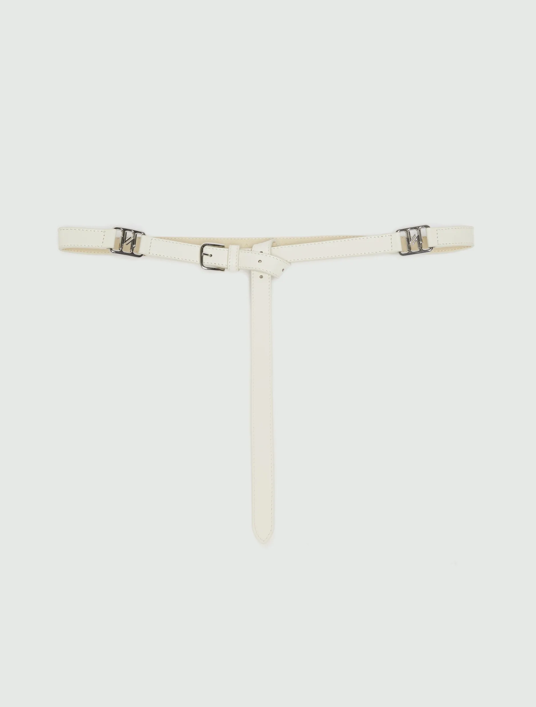 Cintura sottile in pelle con fibbie - BIANCO SPORCO