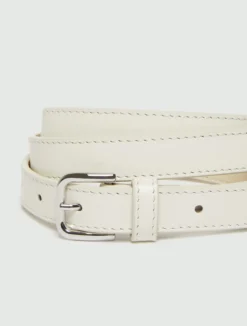 Cintura sottile in pelle con fibbie - BIANCO SPORCO